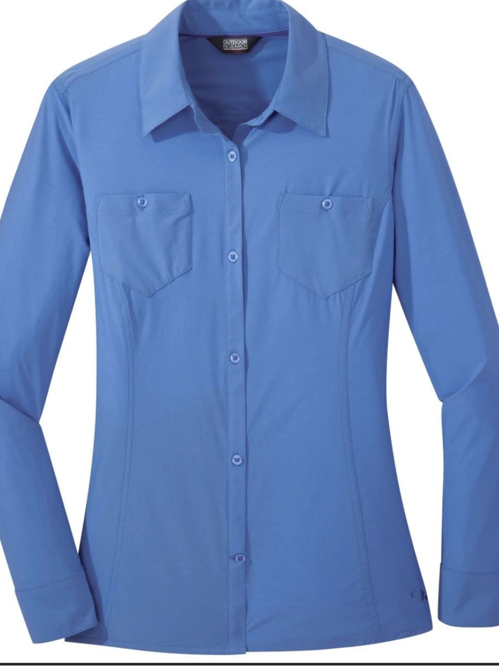 Outdoor Research Womens Wayward Blue Hiking Travel Button Shirt Outdoor